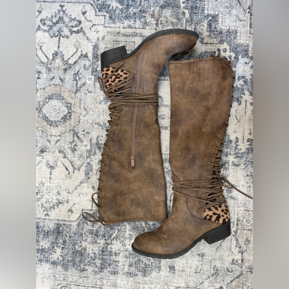 Very Volatile Lace Up Leopard Print Boots